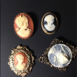 Four Vintage Cameo Brooches.